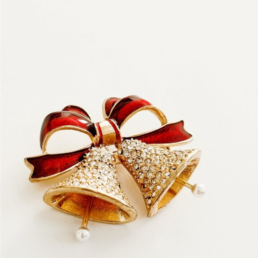 Vintage Anne Klein Jingle Bells Festive Ribbon Brooch